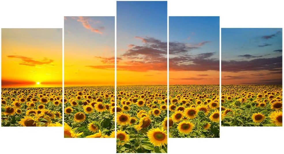 Wall Art 5 Panel Landscape Canvas Prints Sunflower Canvas Wall Art for Living Room Home Decor Stretched and Framed Ready to Hang 30x54Inches
