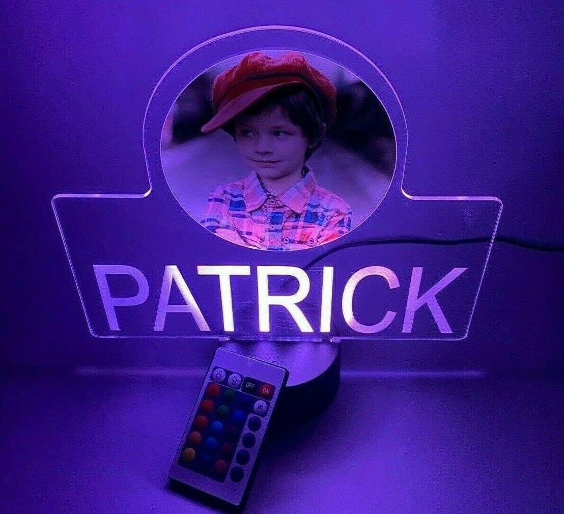MIRROR MANIA Your Custom Picture Photo UV Printed on Premium Clear Acrylic Night Light Up LED Personalized Free Engraved Custom Name Table Desk Lamp with Remote, 16 Color Changing Gift, It's Wow