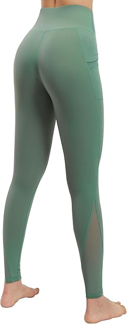 Persit Damskie legginsy sportowe z kieszeniami  nieprzezroczyste, długie spodnie sportowe z wstawkami z siateczki