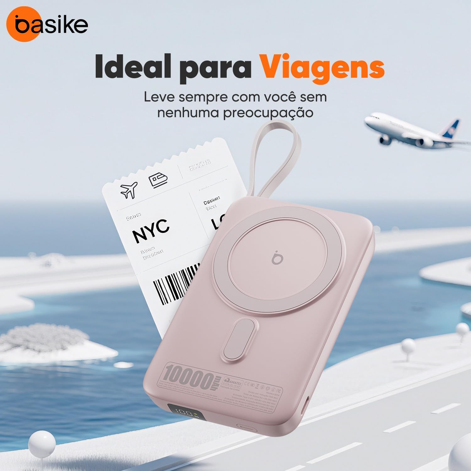 Basike Carregador Portátil Indução, Power Bank 10000mAh com Suporte Integrado, Ultrafino e Portátil, Carregamento Rápido Sem Fio 15W(MAX) + Cabo Tipo C 22.5W(MAX) Compatível com MagSafe (Rosa) Basike Carregador Portátil Indução, Power Bank 10000mAh com Suporte Integrado, Ultrafino e Portátil, Carregamento Rápido Sem Fio 15W(MAX) + Cabo Tipo C 22.5W(MAX) Compatível com MagSafe (Rosa)