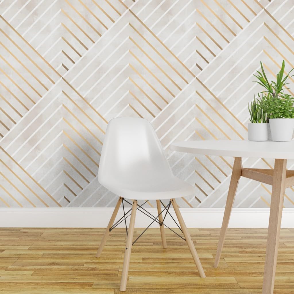 Removable Wallpaper 3ft x 2ft - Pink Marble Art Deco Lines White Diamonds Chic Gold Geometric Custom Pre-Pasted Wallpaper by Spoonflower