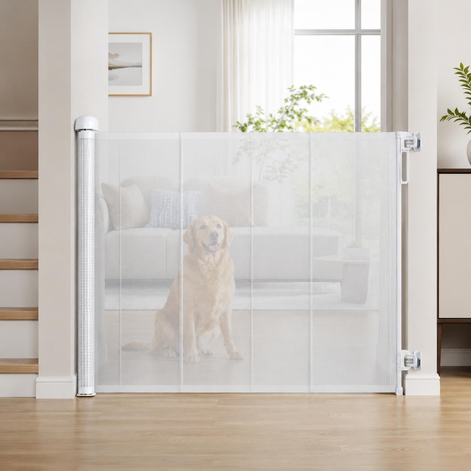 Barrera Retráctil para Perros y Gatos, Puerta de Malla Reforzada