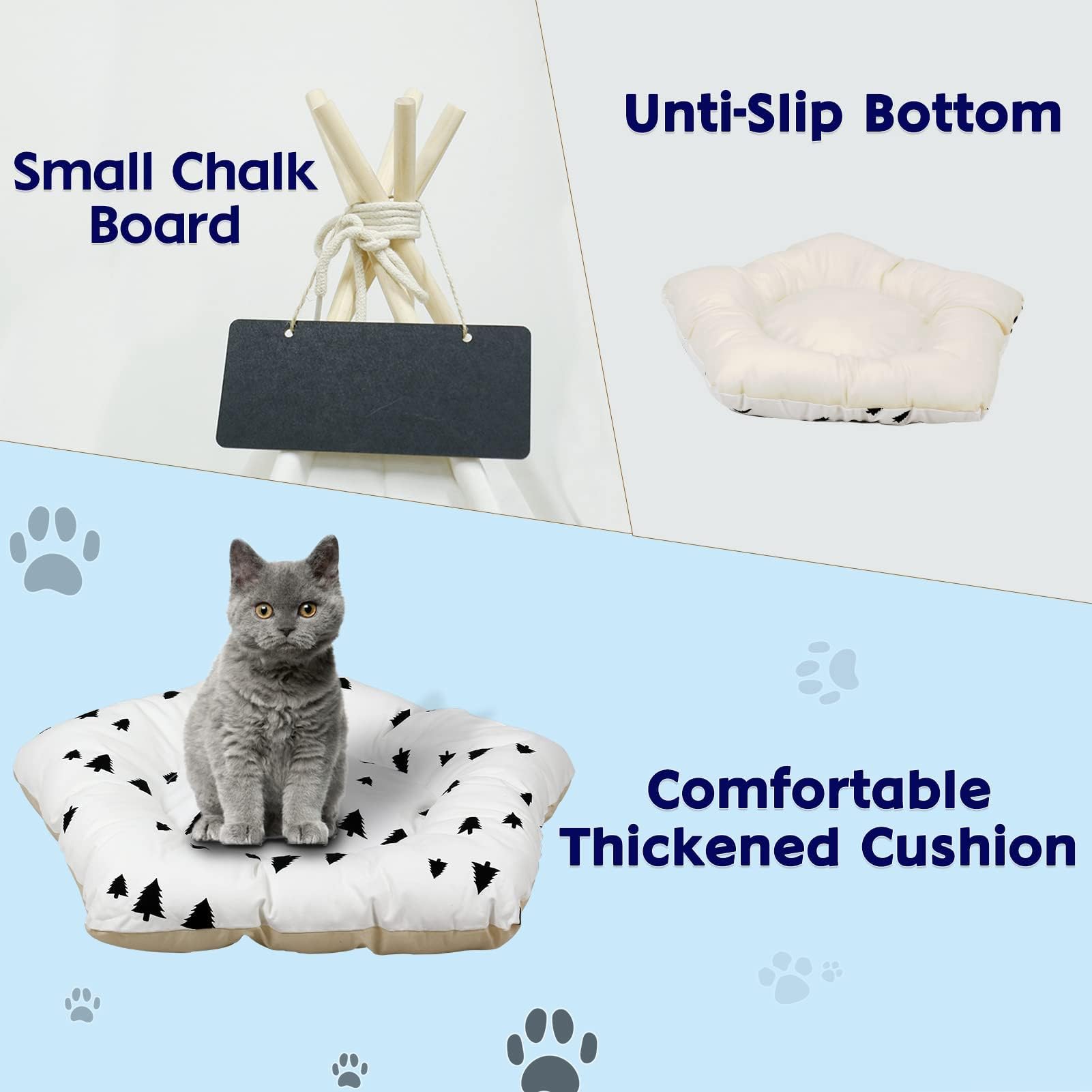 Tente tipi pour chien et chat avec coussin antidérapant Motif arbre amovible et lavable 50 x 50 x 60 cm