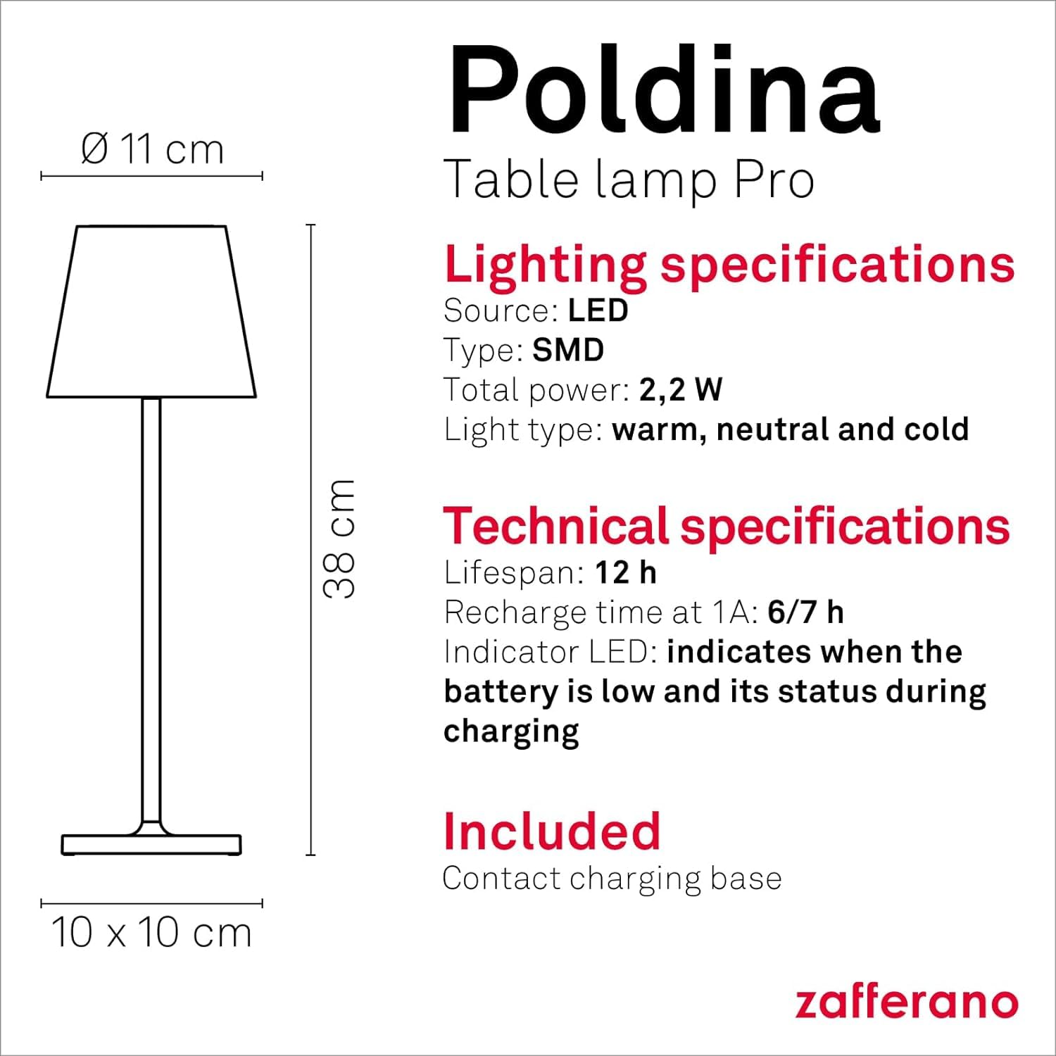 Zafferano, Poldina Pro Lamp, Rechargeable Cordless Table Lamp with Touch Controls, Suitable for Interior and Outdoor Dimmer - Image 4