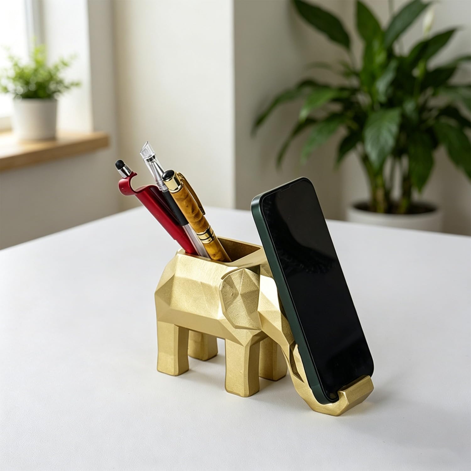 Porte-stylos éléphant et support de téléphone géométrique