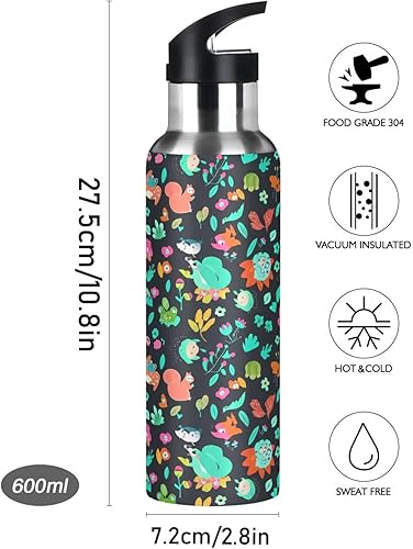 Miniatura 9 de Playful Woodland Animals - Botella de agua aislada colorida de 32 onzas, sin BPA, con popote a prueba de fugas