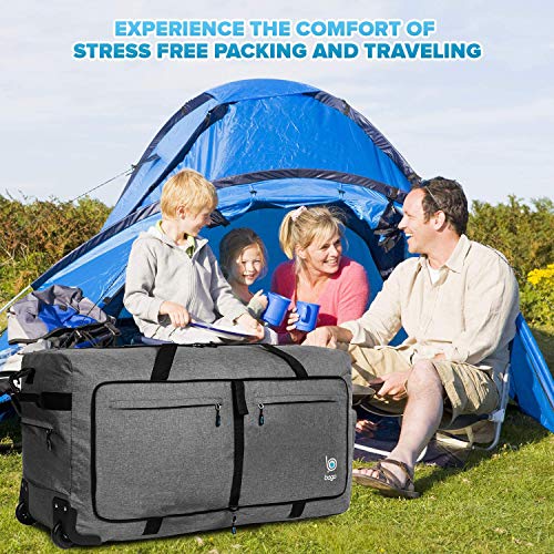 Wheeled Duffle Bag Luggage - 100L Large Rolling Duffel Bag 30 inch Folding Duffle Bag For Travel - Packable Duffle Bag With Rollers (Snow Black)