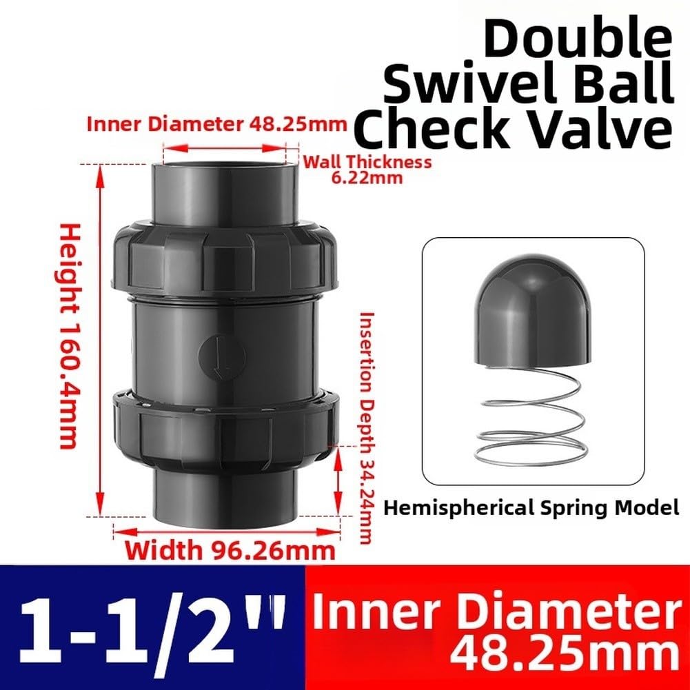 Válvula Antirretorno PVC 1.5 Pulgadas Unión Verdadera Slip Sch80 para Piscina y Riego Flujo Completo