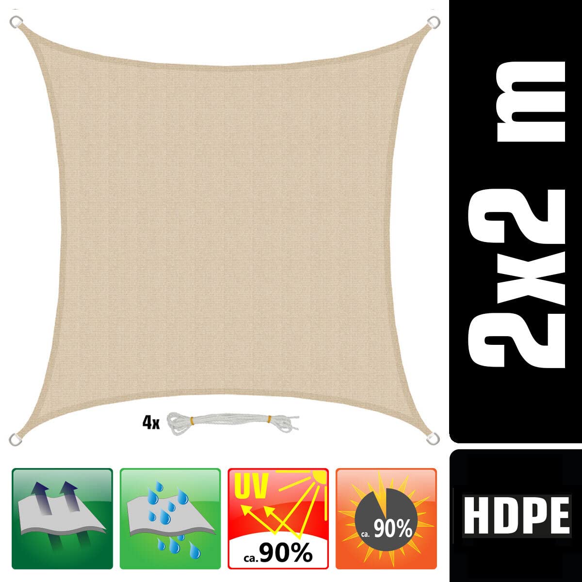 AMANKA 2x2 Voile d'Ombrage Carrée Respirante - Toile de Jardin UV avec Fixation Acier INOX