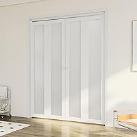 Vista 2 de ARKHJEM Puerta de doble pliegue, puerta de armario de vidrio esmerilado de un solo panel, para puertas de 60 x 80 pulgadas