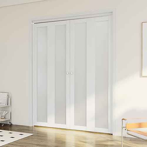 Miniatura 2 de ARKHJEM Puerta de doble pliegue, puerta de armario de vidrio esmerilado de un solo panel, para puertas de 60 x 80 pulgadas (puertas dobles de 30 x