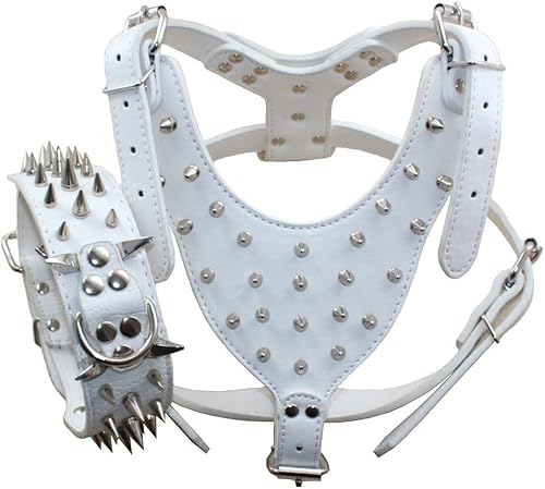 Miniatura 5 de Juego de 2 arneses de cuero para perros medianos y grandes con pinchos afilados, juego de 2 piezas para Pit Bull, Mastín, Boxer, Bull Terrier