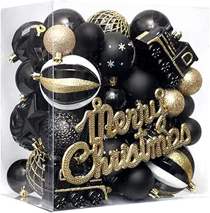 Christmas Balls 65pcs, Christmas Tree Decoration Set, Christmas Ornaments Set for Xmas Tree Holiday Party Garland Decor - Black