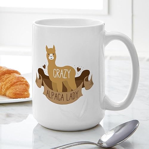 Miniatura 6 de CafePress Crazy Alpaca Lady Mugs 15 oz (444 ml) Ceramic Coffee Mug