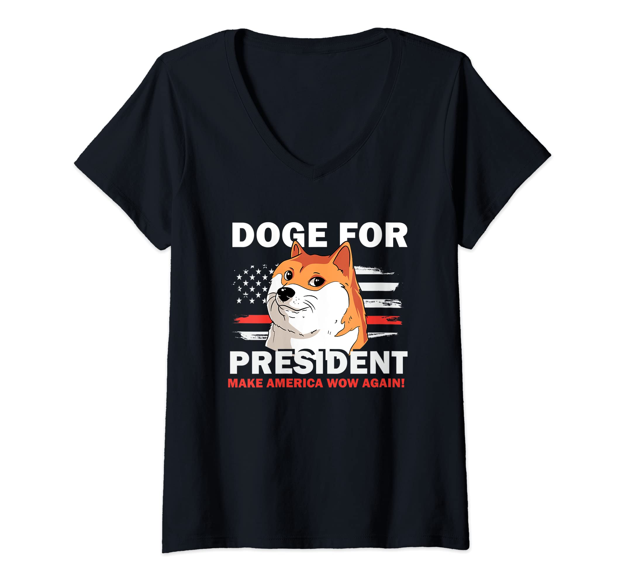 Womens Doge For President HODL Crypto To The Moon Cryptocurrency V-Neck T-Shirt