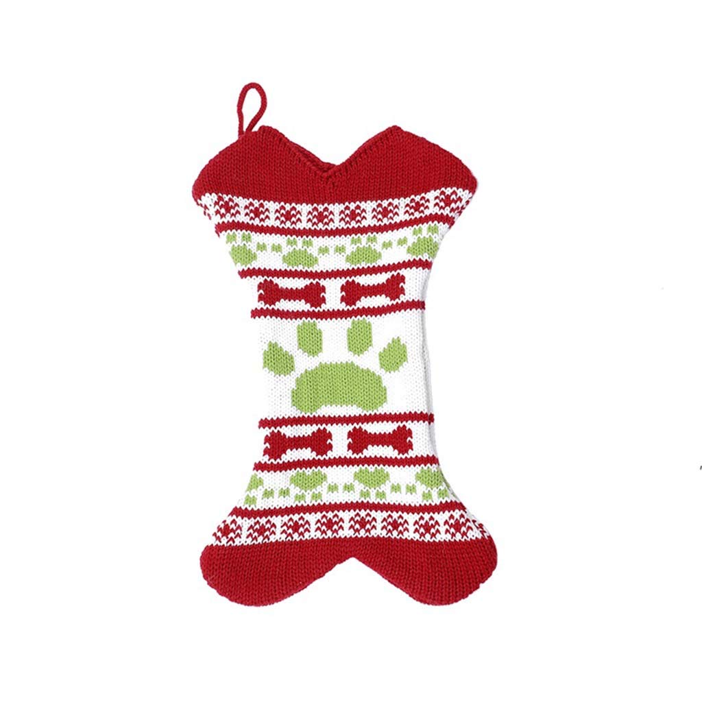 Kalttoy Girls Style4 Christmas Stockings Large Pets Bone Shaped Bow Burlap Hanging Christmas Stockings For Dogs Decorations Red Felt