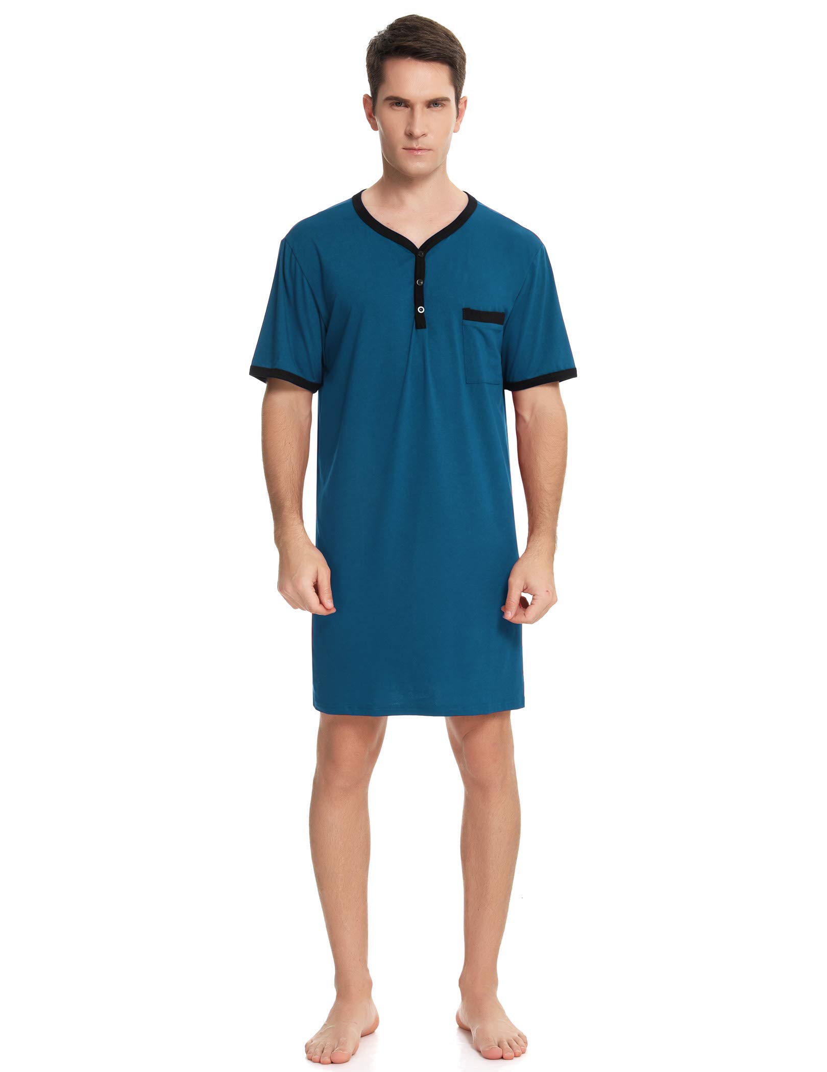 Enjoyoself Haut de Pyjama en Coton Doux et Respirant pour Homme, Longueur Genou, Chemises de Nuit à Manches Courtes, vêtements de Nuit