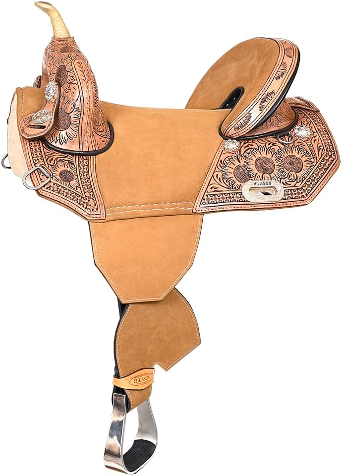 HILASON Western Horse Trail Barrel Floral Racing American Leather Saddle Tan