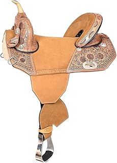 HILASON Western Horse Trail Barrel Floral Racing American Leather Saddle Tan