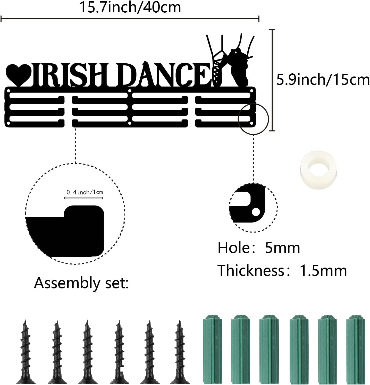 CREATCABIN Irish Dance Medal Holder Medals Hanger Display Dancing Sports Awards Lanyard Ribbons Organizer Metal Rack Wall Mount Decor with 12 Lines for Dancer Athletes Marathon Race 15.7 x 5.9 Inch