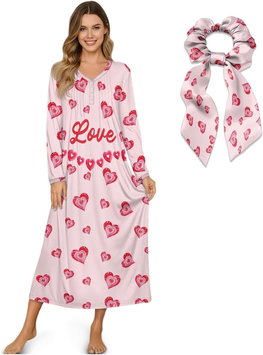 Womens Nightgwon Long Slevees Button Up Sleep Dress Comfy Sleepwear Night Shirts for Sleeping S-4XL