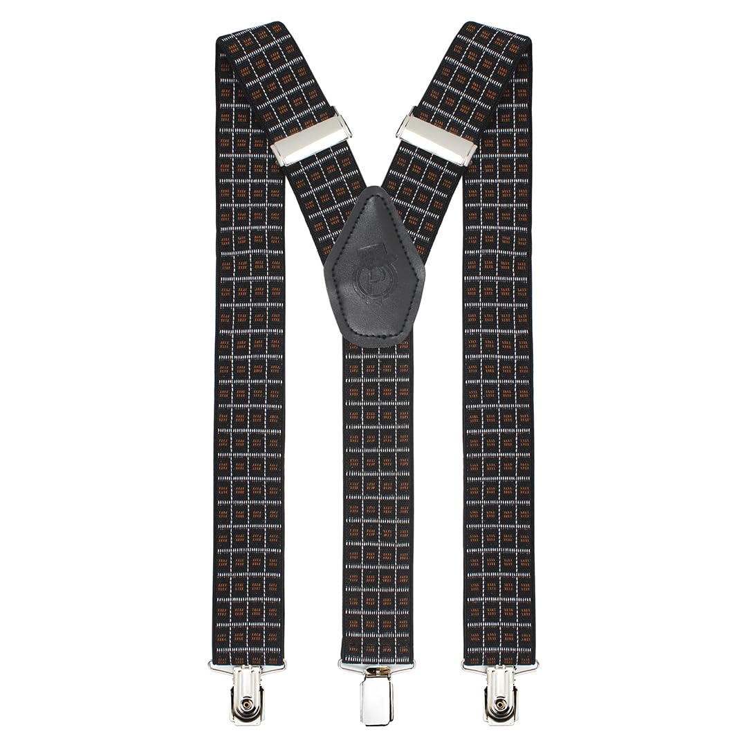Uber Checks Black Coloured 3.5cm strap width suspender for men-image-41