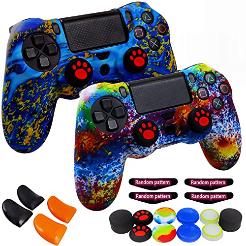 Image of Silicone Skin for Ps4 Controller, 2pcs Anti-Slip Shell Cover Case with 10 Joystick Grips, 2 Pairs L2 R2, 4pcs Led Light Bar Skin for Playsation 4 / Slim /Pro Dualshock 4 Controller Wireless Gamepad
