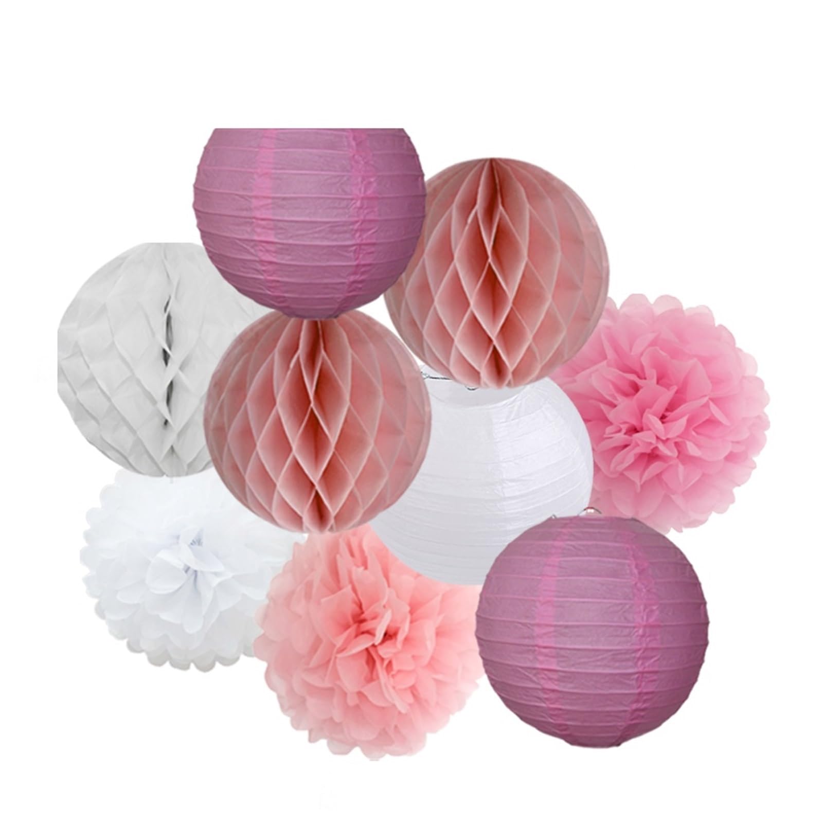 Paper Lanterns Wedding Party Favor Hanging Round Paper Lantern 6" 8" 10" 12" Baptism Birthday Holiday Decor(Pink White,8inch(20cm))