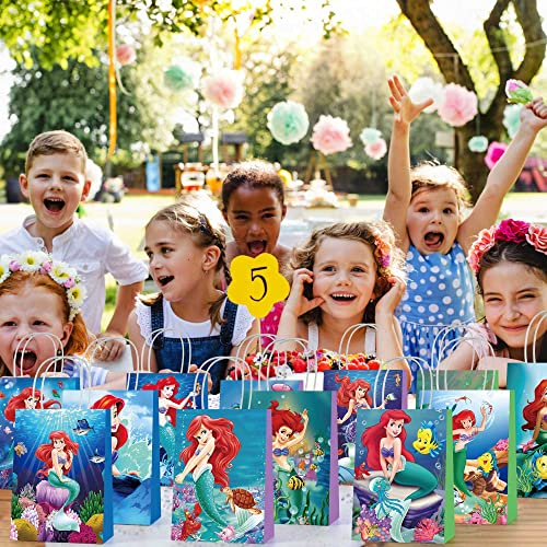 24 Pcs Little Mermaid Party Gift Bags Party Supplies/Little Mermaid Candy Bags, Tote Bags, Gift Bags For Kids Paper Favor Packs Adults Birthday Party Decora #TOP5
