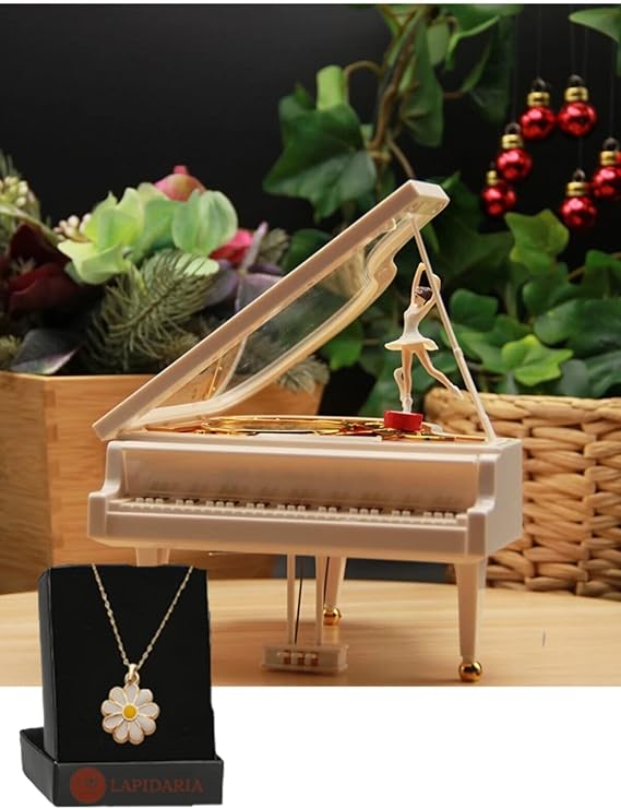 Lapidaria Dancing Ballerina Piano Music Box and Daisy Necklace