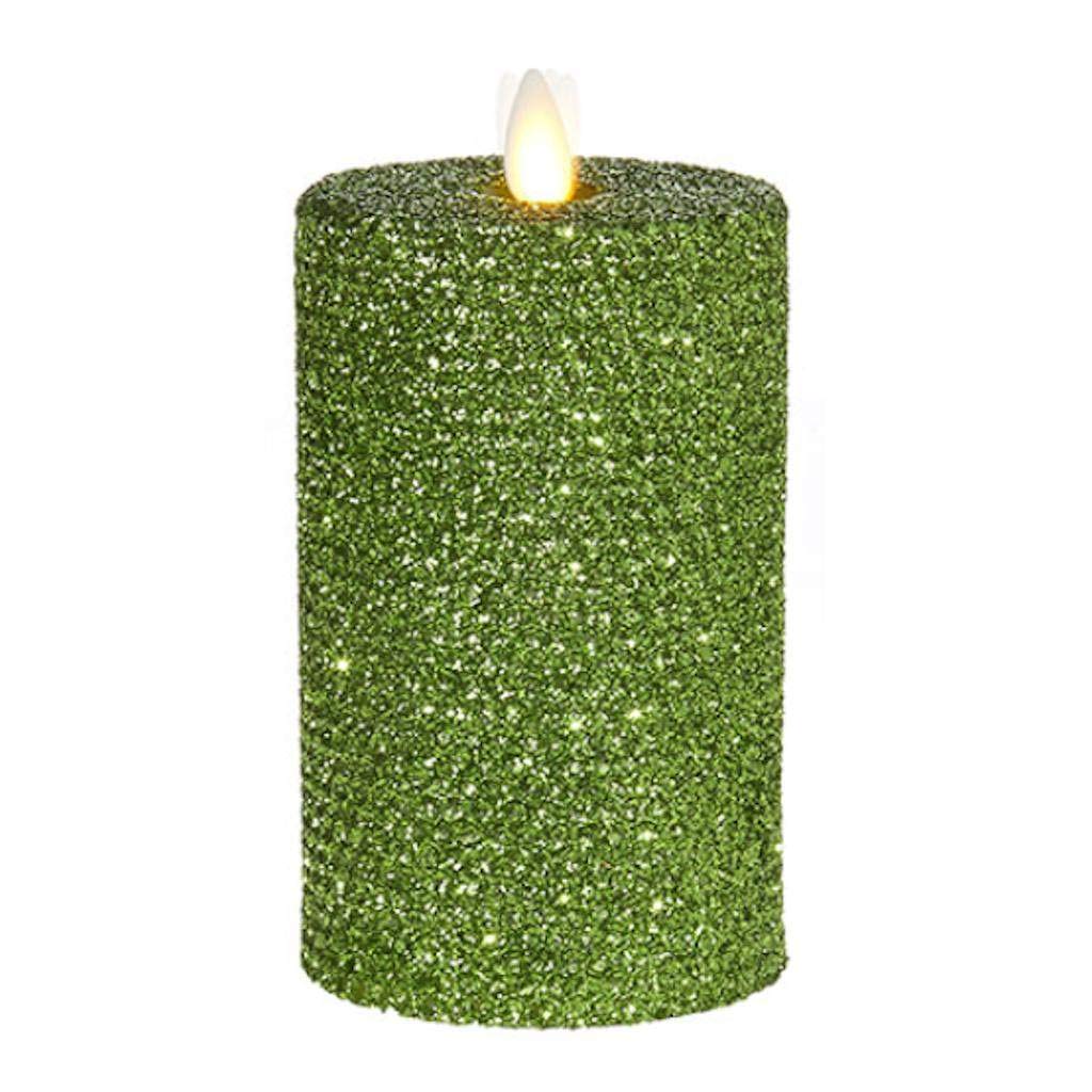 Liown 3.25"X6" Green Honeycomb Glittered LED Wax Battery Operated Pillar Candle with Timer SKU 38103