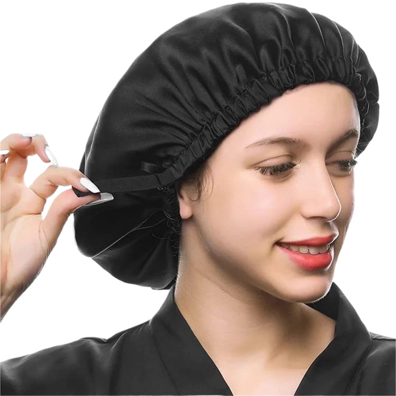 Seiden-Schlafhaube Seidenschlafmütze for Damen, doppellagig, Schlafmütze, Haarwickel, elastisches Kopftuch for alle Haare(Beige)