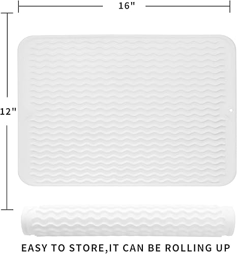 Miniatura 240 de Tapete de silicona para secado de platos para múltiples usos, fácil de limpiar, ecológico, resistente al calor, tapete de silicona para encimera