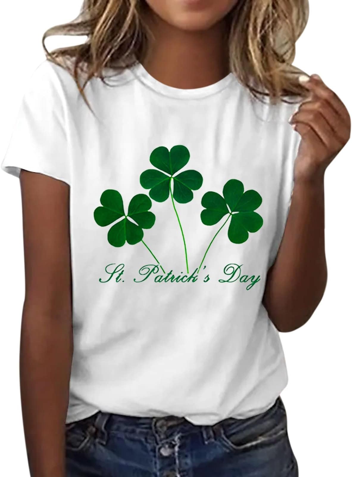 St Patricks Day T Shirt Women Casual St. Patrick's Day Printed T-Shirt Round Neck Short Sleeve Tops Green Tee Shirts Tops Ireland Irish Clover Shamrock Printed Leprechaun Costume Holiday Shirts