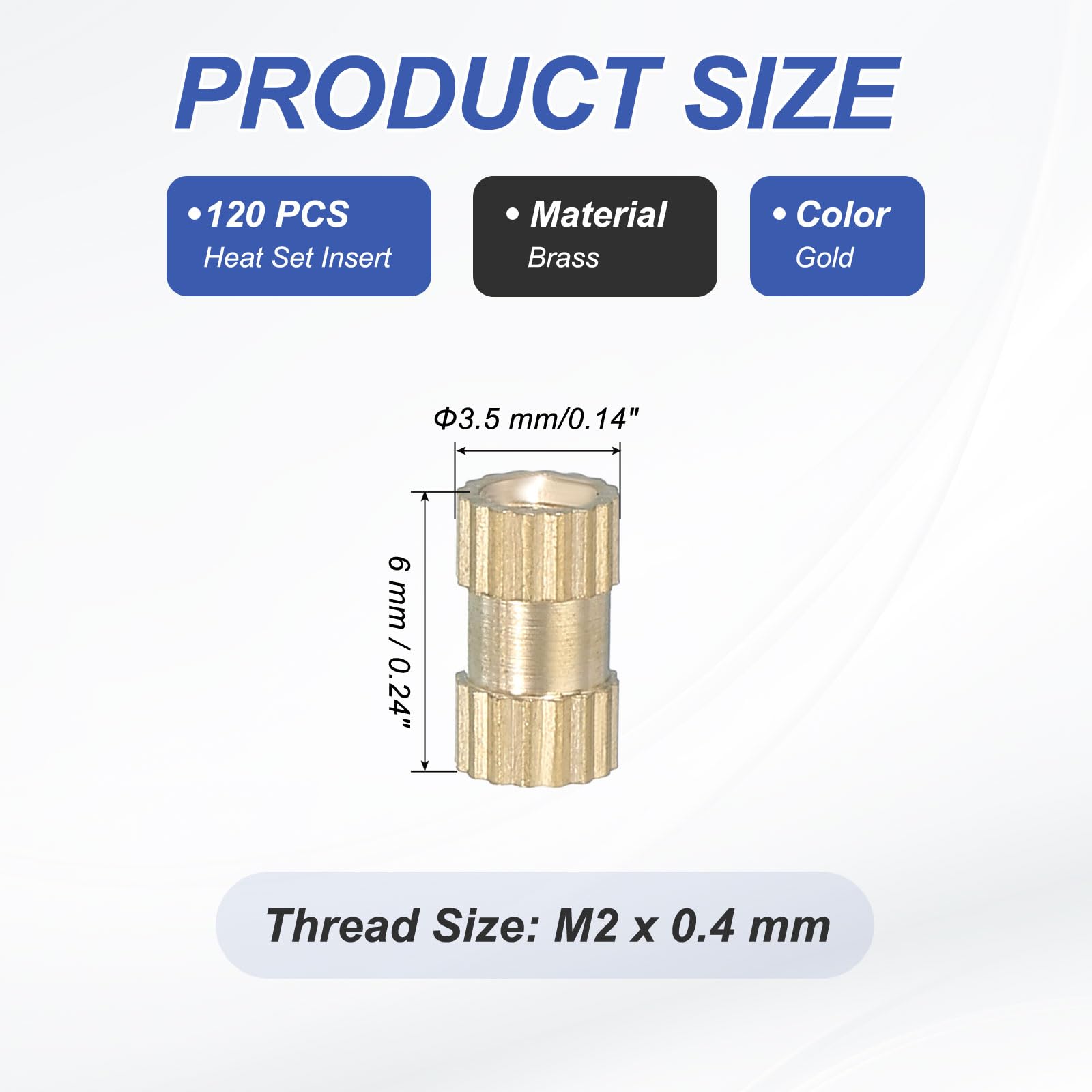 PATIKIL M2 Threaded Inserts, 120 Pcs Female Metric Brass Knurled Nuts Heat Set Insert for Plastic 3D Printing Components (M2x6x3.5mm) - Image 2
