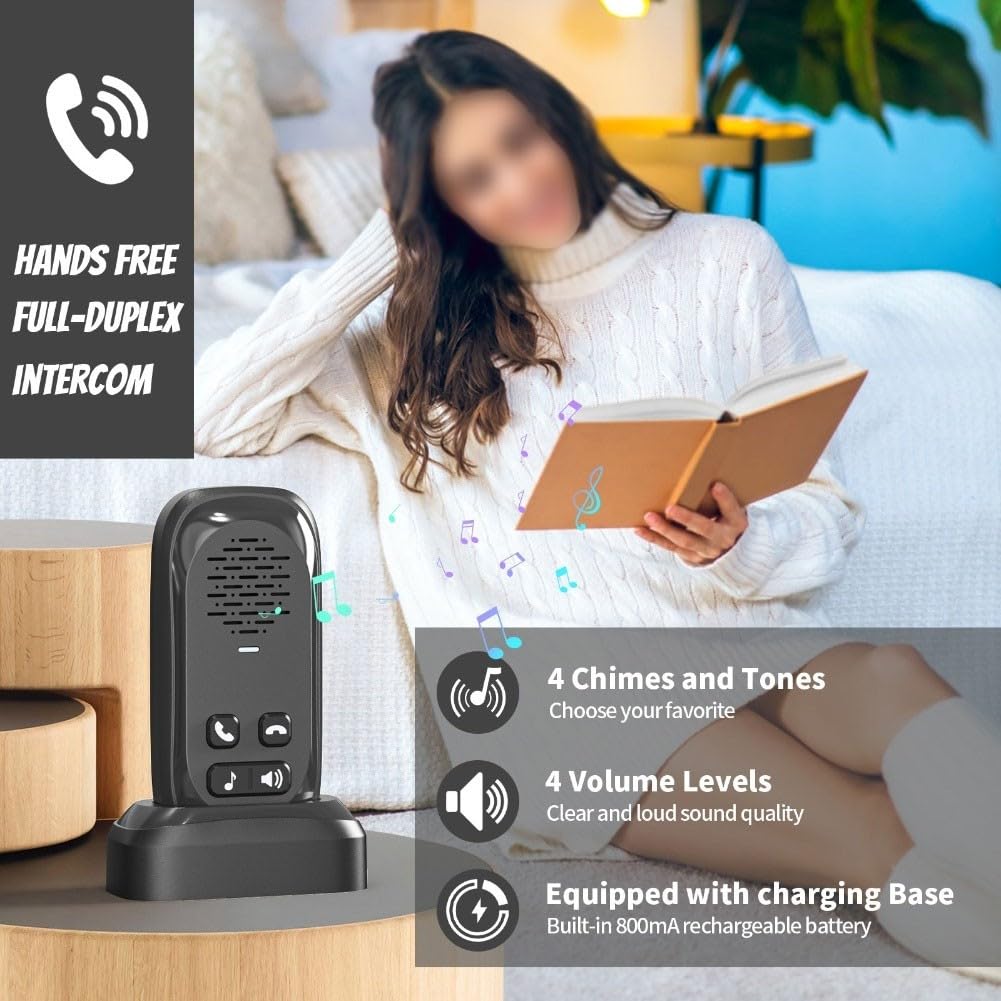 Lecreatekit Timbre inalámbrico con intercomunicador, 300 m de largo alcance, impermeable, sistema de audio bidireccional para seguridad en el hogar con ancianos y niños, ideal para todas las