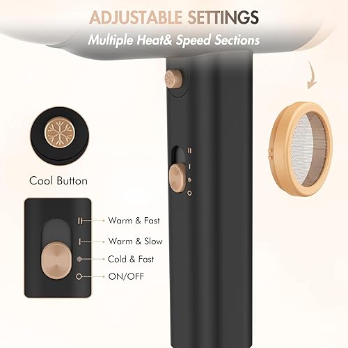 Miniatura 7 de ANIEKIN Secador de pelo, secador de pelo de secado rápido de 1875 vatios con difusor y concentrador, secador de pelo compacto y ligero para mujeres
