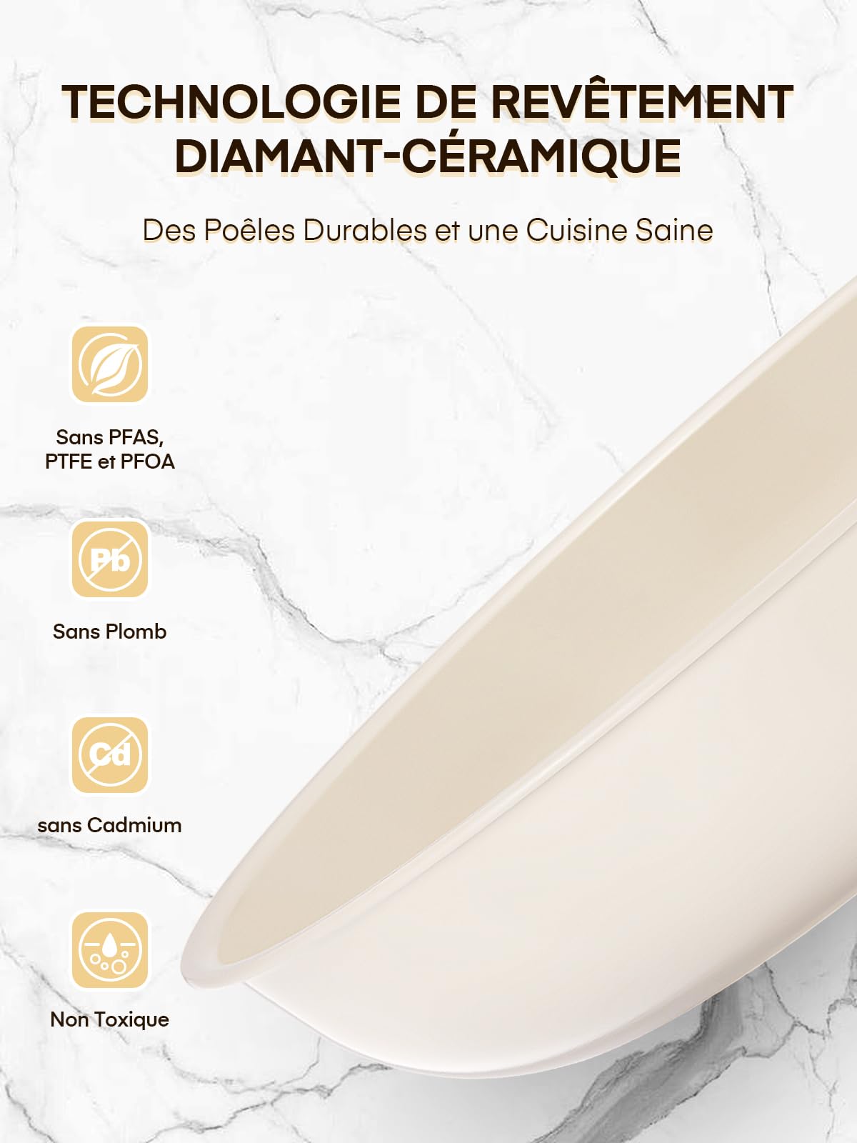 FOHERE Lot de 3 Poêles 20/24/28 cm avec Poignée Amovible, Poele Induction pour Tous les Types de Plaques de Cuisson, Poele Ceramique, Passe au four et au Lave-vaisselle, Aluminium, Beige