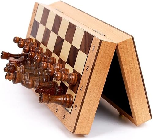ROLTIN Juego de ajedrez plegable de madera magnético con 2 reinas adicionales, tablero de juego hecho a mano interior para almacenamiento para