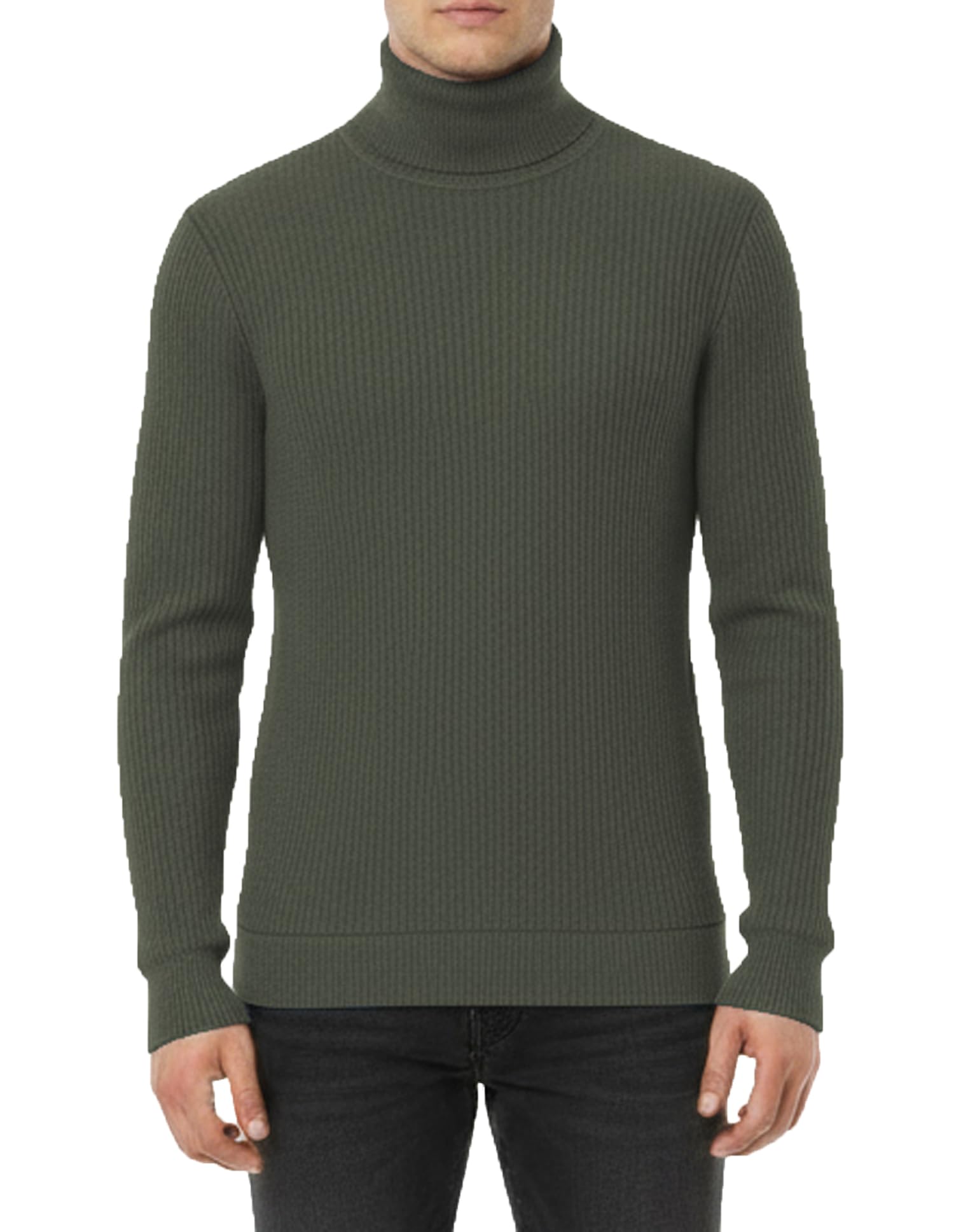 Hann Brooks Mens Warm Ribbed Heavy Cotton Regular Fit Polo Turtle Roll Neck Sweater Pullover Top (UK, Alpha, XL, Regular, Regular, Khaki Green)