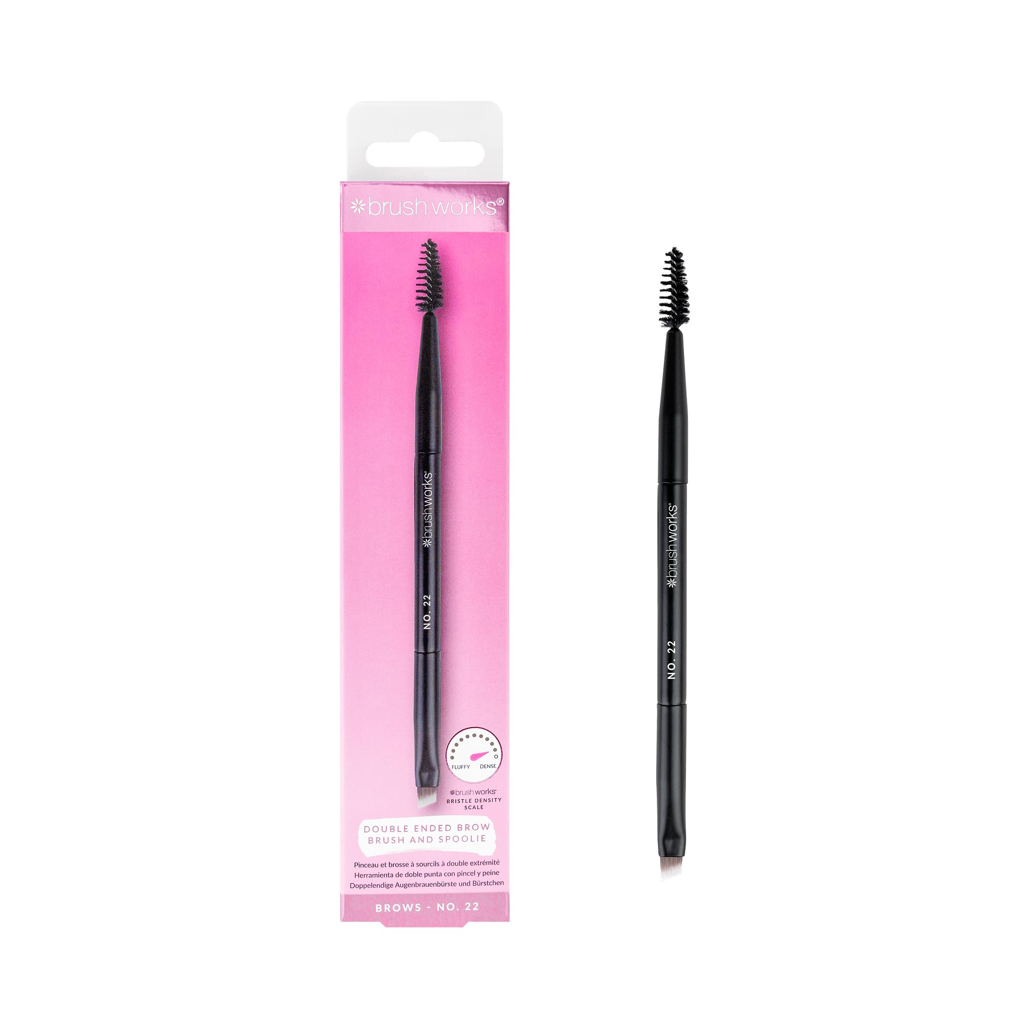 Brushworks No.22 Double Ended Brow Brush & Spoolie – Professional Dual-Ended Brow Brush for Eyebrow Shaping & Filling, Vegan & Cruelty-Free