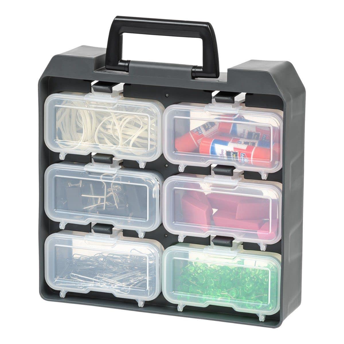 Iris Ohyama, Caso con scompartimenti, fai da te, 6 scompartimenti a vite rimovibili, con supporto per cintura, facile da trasportare, Garage - Unit Case UC-6W - Grigio / Nero