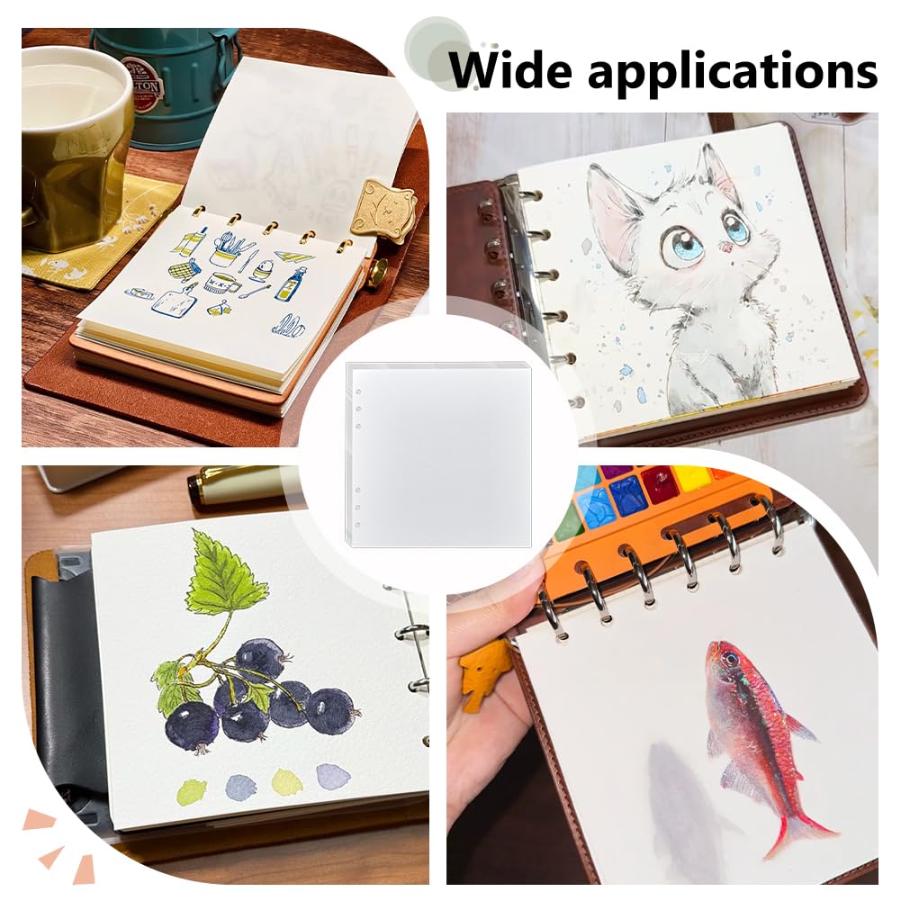 OLYCRAFT 60 hojas de papel para acuarela Algodón 300 g/m² Papel para acuarela Hojas sueltas Blanco A granel Cuadrado Blanco Papel artística Bloc 6 agujeros para pintura estudio y diario artístico