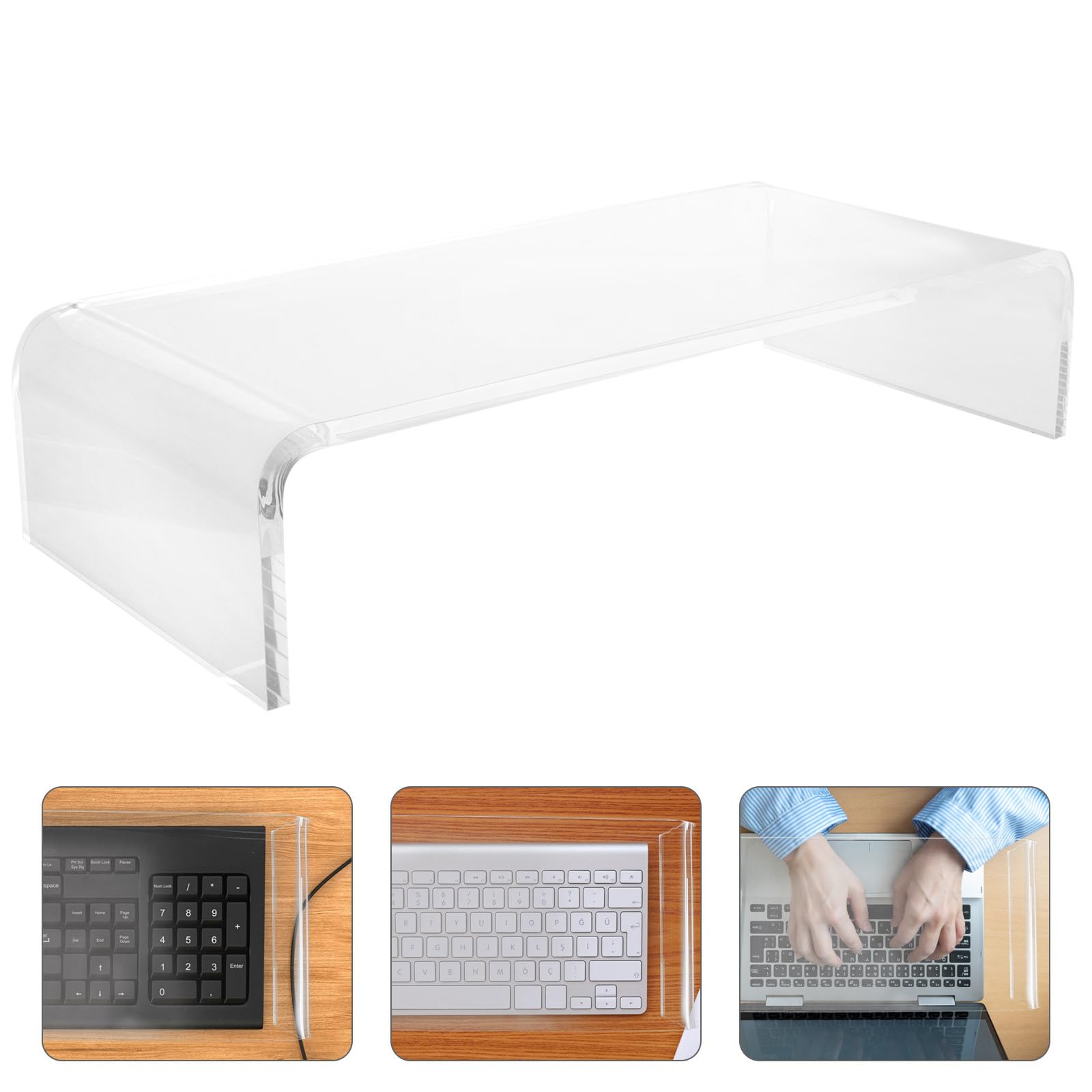 Artibetter Supporto per Tastiera in Acrilico Trasparente 45x20x10 Cm Copritastiera Rimovibile Antiscivolo e Base Rialzata Salvaspazio per Computer e Laptop Ufficio