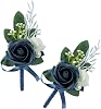 Set of 2 Navy Blue Rose Boutonniere for MenWedding, Groom Groomsman Artificial Flowers for Wedding Anniversary Celebration,Prom,Party,Home Decoratio Navy Blue