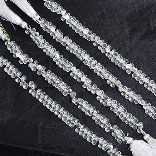 AAA naturalne 1 sznur 4 x 6-5 x 7 mm kryształowe kwarcowe fasetowane krople koraliki | kryształ kwarcowy koraliki łezki | sznur 17,8 cm | kryształowe kwarcowe krople wiertła boczne | kryształ kwarc