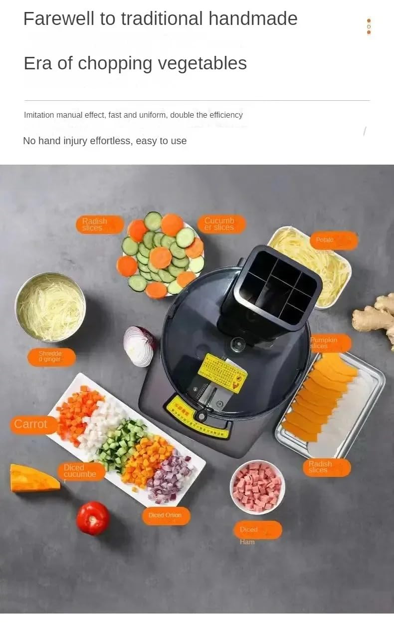 3-en-1 Máquina de corte de verduras eléctrica,Tijeras de dados para cortar+rebanada+picada,Máquina de cocina inoxidable 100W,Cortador de verduras multifuncionales, Espiral de verduras