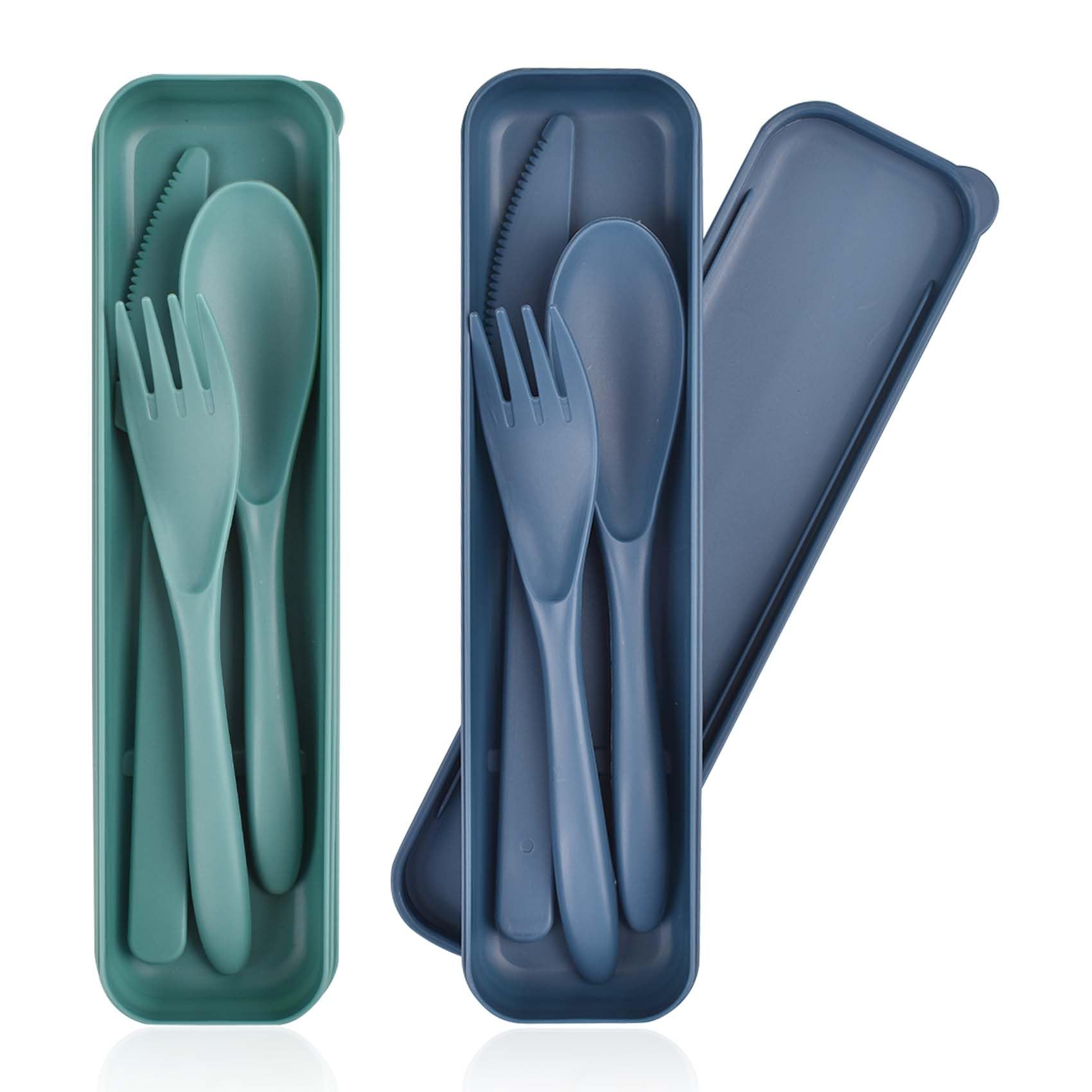 Ensemble De Couverts De Voyage Avec Étui - 4 Couverts Portables Réutilisables En Plastique Pour Pique-Nique, Bureau Et Quotidien