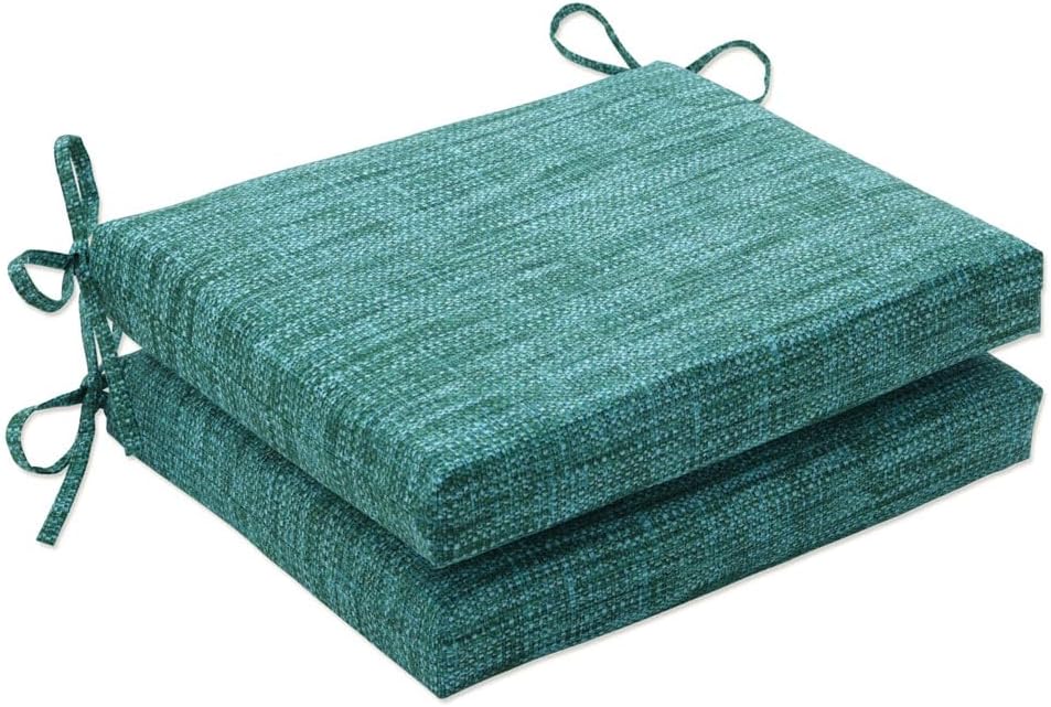 Pillow Perfect Remi Solid Indoor/Outdoor Patio Seat Cushions Plush Fiber Fill, Weather and Fade Resistant, Square Corner - 16" x 18.5", Blue, 2 Count