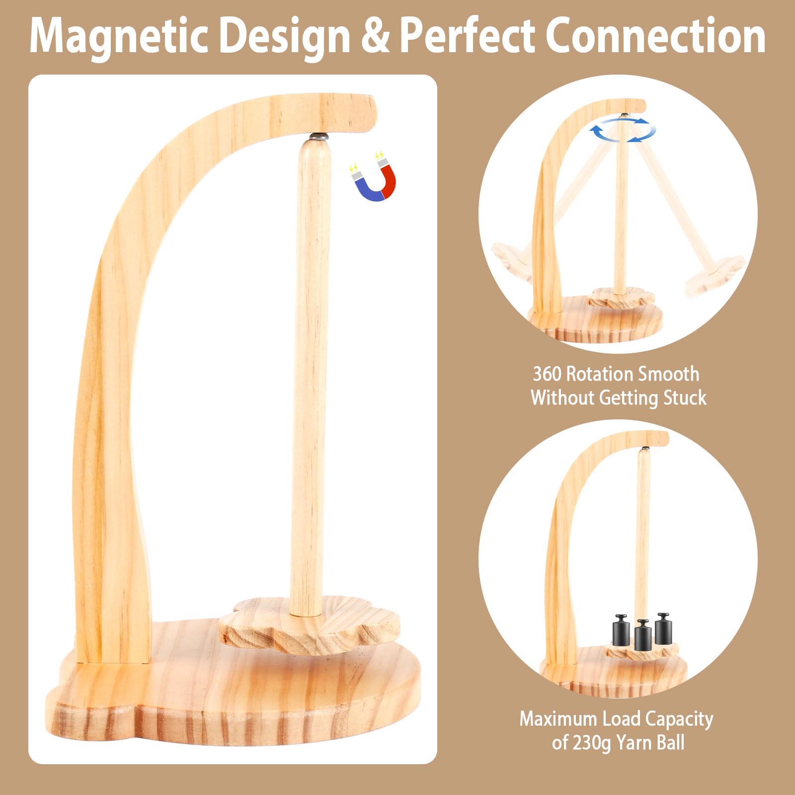 NZZVNZ Yarn Holder for Crocheting Rotatable Magnetic Wooden Wool Ball Holder - Image 4